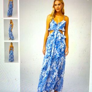 Astr the Label blue floral maxi cutout dress size XS, new with tags